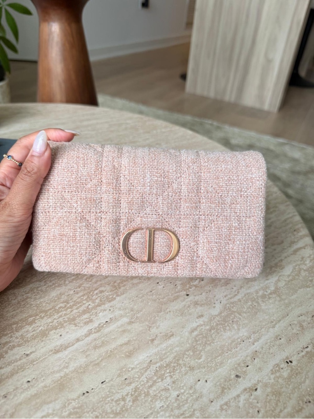 CHRISTIAN DIOR — tweed Caro wallet on strap, brand new, stickers on
